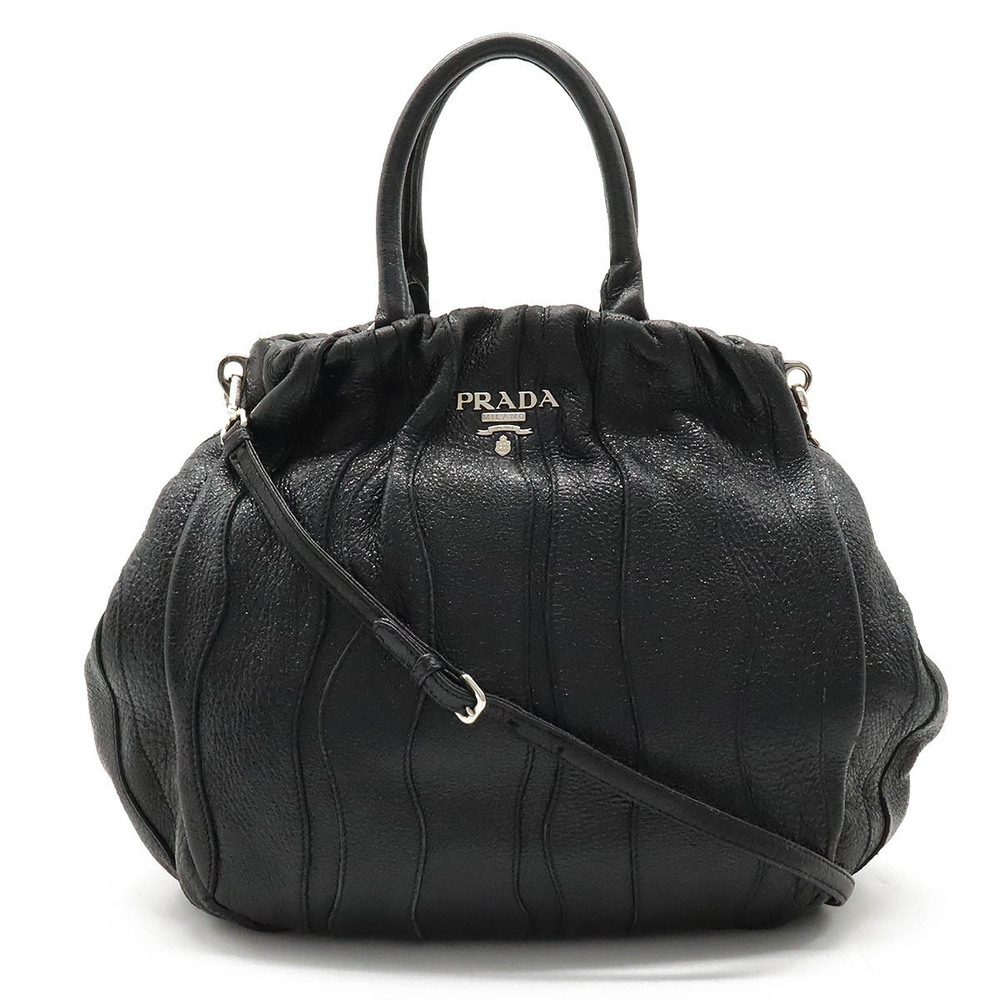 Prada CERVO LUX STRIP Tote Bag Crossbody Leather NERO Black Duty
